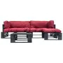 Garden pallet furniture with red cushions, 4 pieces, wood by vidaXL, Garden sets - Ref: Foro24-277427, Price: 302,48 €, Disco...