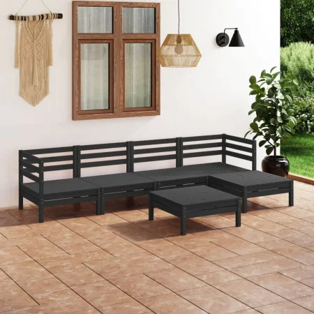 6-teiliges Gartenmöbel-Set aus massivem Kiefernholz schwarz von vidaXL, Gartensets - Ref: Foro24-3082686, Preis: 294,15 €, Ra...