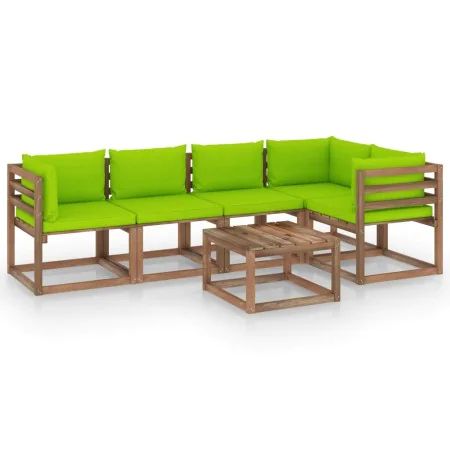 Garden furniture made of 6 pallet pieces with cushions, impregnated wood. by vidaXL, Garden sets - Ref: Foro24-3067463, Price...