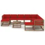 11-piece garden furniture set with red cushions by vidaXL, Garden sets - Ref: Foro24-3067578, Price: 674,59 €, Discount: %