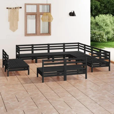 Garden furniture set 11 pieces solid black pine wood by vidaXL, Garden sets - Ref: Foro24-3083158, Price: 577,01 €, Discount: %