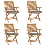 Folding garden chairs 4 pcs solid teak wood with cushions by vidaXL, Garden chairs - Ref: Foro24-3072724, Price: 498,65 €, Di...