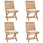 Folding garden chairs 4 pcs solid teak wood with cushions by vidaXL, Garden chairs - Ref: Foro24-3072809, Price: 365,57 €, Di...