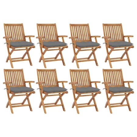 Klappbare Gartenstühle 8 Stk. massives Teakholz mit Kissen von vidaXL, Gartenstühle - Ref: Foro24-3072793, Preis: 984,40 €, R...