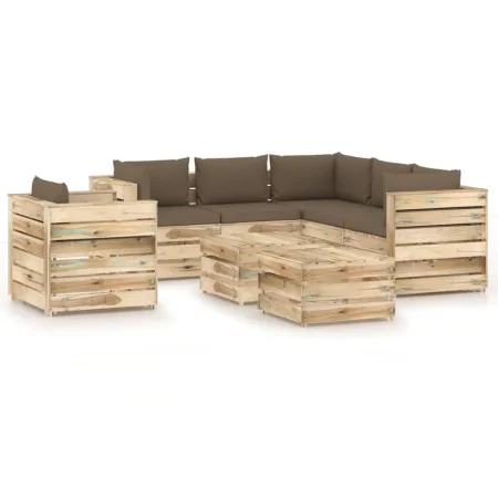 Gartenmöbel 8-teilig mit grün imprägnierten Holzkissen von vidaXL, Gartensets - Ref: Foro24-3074887, Preis: 884,24 €, Rabatt: %