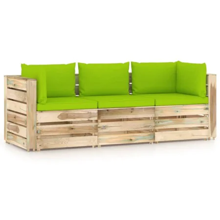 3-seater pallet sofa with green impregnated pine wood cushions by vidaXL, Garden sets - Ref: Foro24-3074566, Price: 363,61 €,...