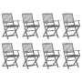 8 pcs folding garden chairs and solid acacia wood cushions by vidaXL, Garden chairs - Ref: Foro24-3078278, Price: 379,27 €, D...