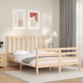 Bed frame with solid wood headboard 120x200 cm by vidaXL, Beds and slatted bases - Ref: Foro24-3193851, Price: 114,82 €, Disc...