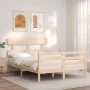 Double bed frame with solid wood headboard by vidaXL, Beds and slatted bases - Ref: Foro24-3195061, Price: 112,53 €, Discount: %