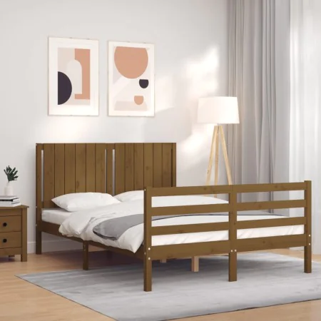 Honey brown solid wood bed frame and headboard 140x200 cm by vidaXL, Beds and slatted bases - Ref: Foro24-3194769, Price: 158...