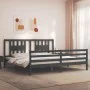 Double bed frame with gray solid wood headboard by vidaXL, Beds and slatted bases - Ref: Foro24-3194588, Price: 186,00 €, Dis...