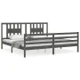 Double bed frame with gray solid wood headboard by vidaXL, Beds and slatted bases - Ref: Foro24-3194588, Price: 186,00 €, Dis...