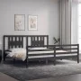 Double bed frame with gray solid wood headboard by vidaXL, Beds and slatted bases - Ref: Foro24-3194588, Price: 186,00 €, Dis...