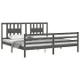 Double bed frame with gray solid wood headboard by vidaXL, Beds and slatted bases - Ref: Foro24-3194588, Price: 186,00 €, Dis...