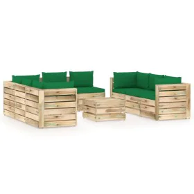 Garden furniture 9 pieces with green impregnated wood cushions by vidaXL, Garden sets - Ref: Foro24-3074740, Price: 1,00 €, D...