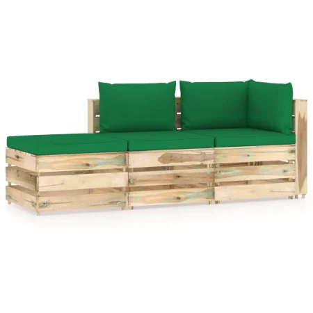 3-piece garden furniture with green impregnated wood cushions by vidaXL, Garden sets - Ref: Foro24-3074584, Price: 269,16 €, ...