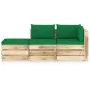 3-piece garden furniture with green impregnated wood cushions by vidaXL, Garden sets - Ref: Foro24-3074584, Price: 269,16 €, ...