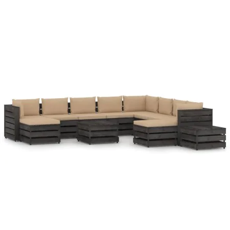 Garden furniture 12 pieces with gray impregnated wood cushions by vidaXL, Garden sets - Ref: Foro24-3068435, Price: 1,00 €, D...