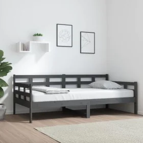 Solid gray pine wood sofa bed 90x190 cm by vidaXL, Beds and slatted bases - Ref: Foro24-820369, Price: 97,34 €, Discount: %