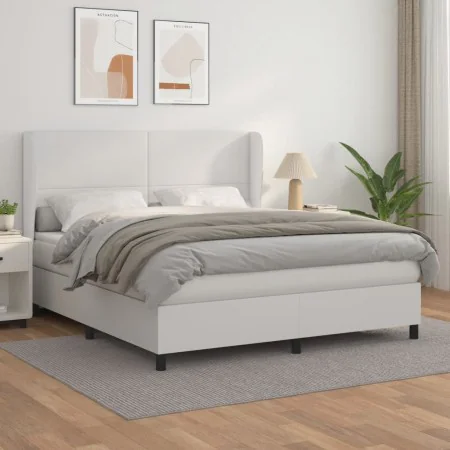 Cama box spring con colchón cuero sintético blanco 160x200 cm de vidaXL, Camas y somieres - Ref: Foro24-3128920, Precio: 556,...