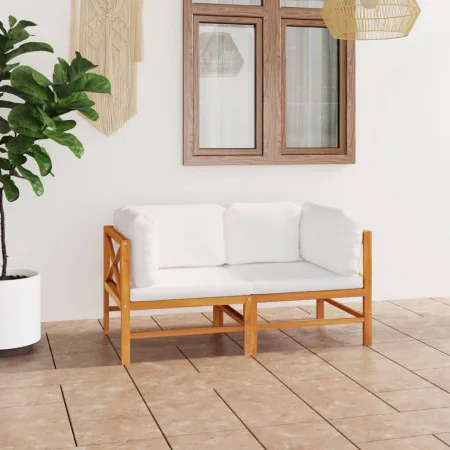 2-seater garden sofa with solid teak wood cushions by vidaXL, Garden sets - Ref: Foro24-3087206, Price: 309,31 €, Discount: %