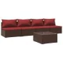 5-teiliges Gartensofa-Set und braune synthetische Rattankissen von vidaXL, Gartensets - Ref: Foro24-3101411, Preis: 499,67 €,...