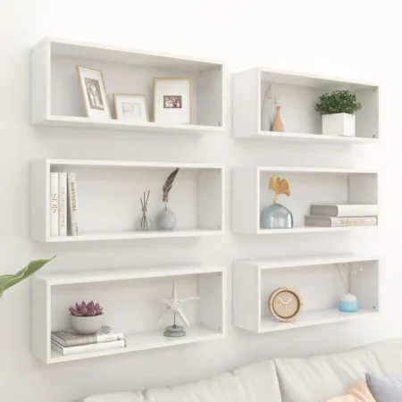 Cube wall shelf 6 units glossy white plywood 60x15x23cm by vidaXL, Shelves and shelves - Ref: Foro24-807153, Price: 59,65 €, ...